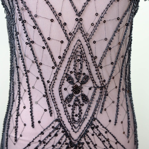 Blush Pink Dress With Beaded Black Mesh Overlay Style NWOT Size Large - Picture 3 of 5